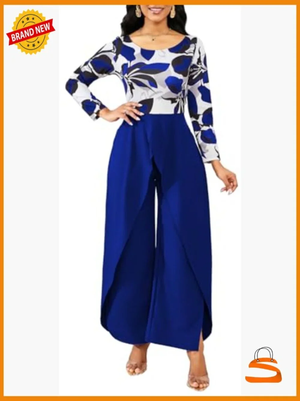 Scoop Neck Long Sleeve Jumpsuit with Wide Leg Pants